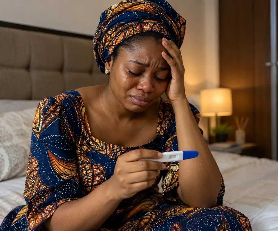 Nigerian woman crying after another negative pregnancy test